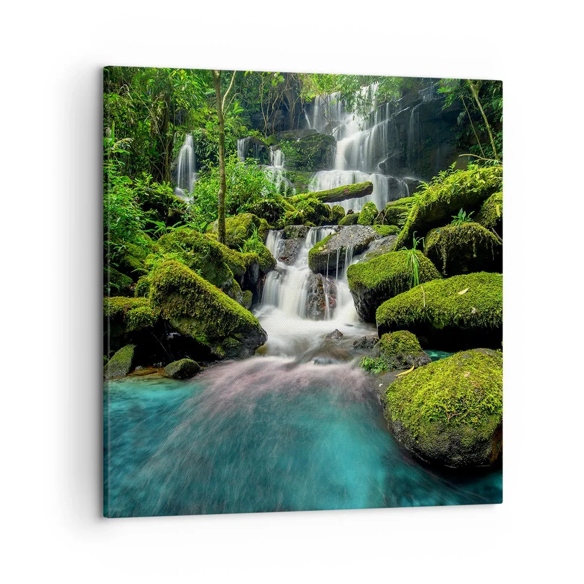 Quadro em tela - Turquesa, safiras e prata líquida - 50x50 cm