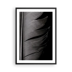 Pôster com moldura preta - Uma versão minimalista de uma pena em preto e branco - 50x70cm - A caneta – um design maravilhoso - Decoração de parede moderna para a sala de estar e quarto ARTTOR