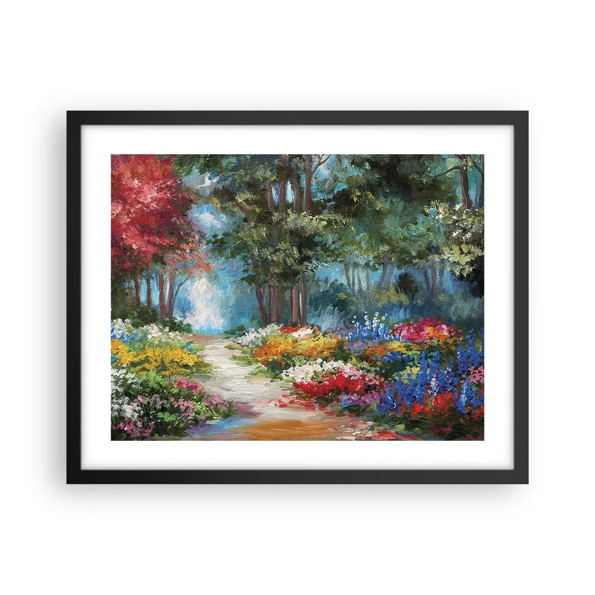 Pôster com moldura preta - Jardim florestal, floresta florida - 50x40 cm