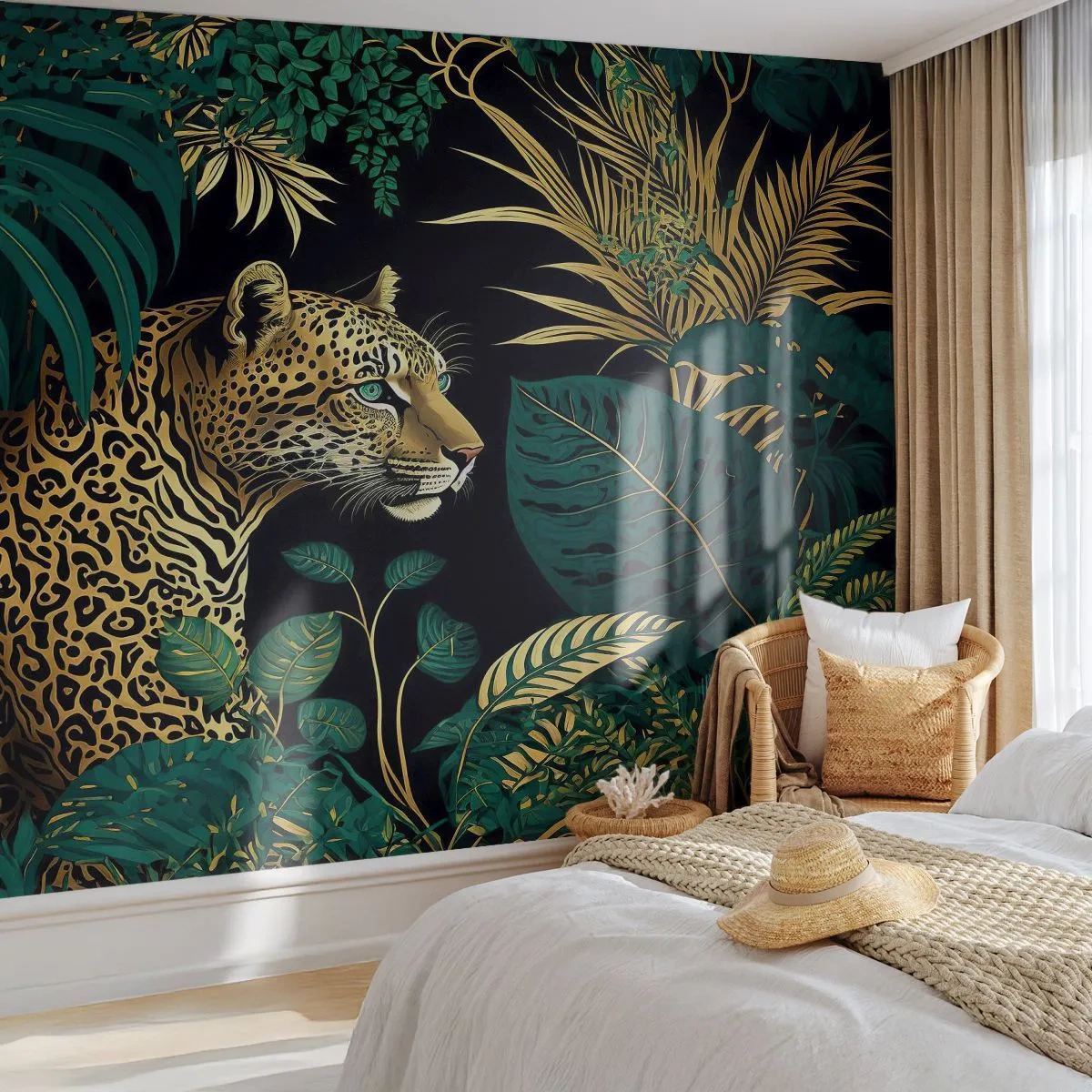 Papel de Parede Premium Sand - Um anfitrião na selva - leopardo, Selva, Tropical - 100x70 cm