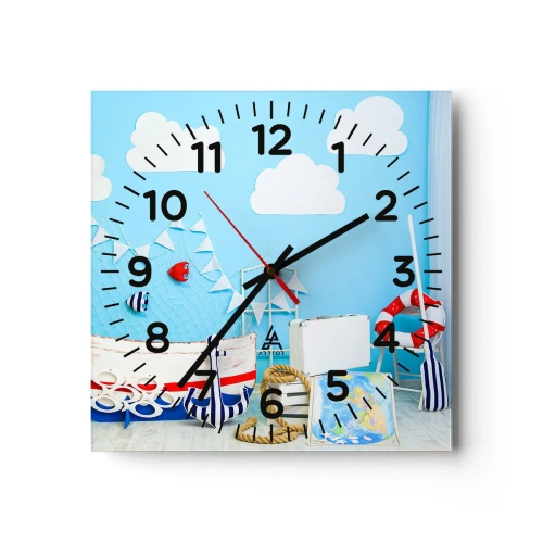 Relógio de parede - Relógio em vidro - Saudade infantil da aventura - 30x30 cm