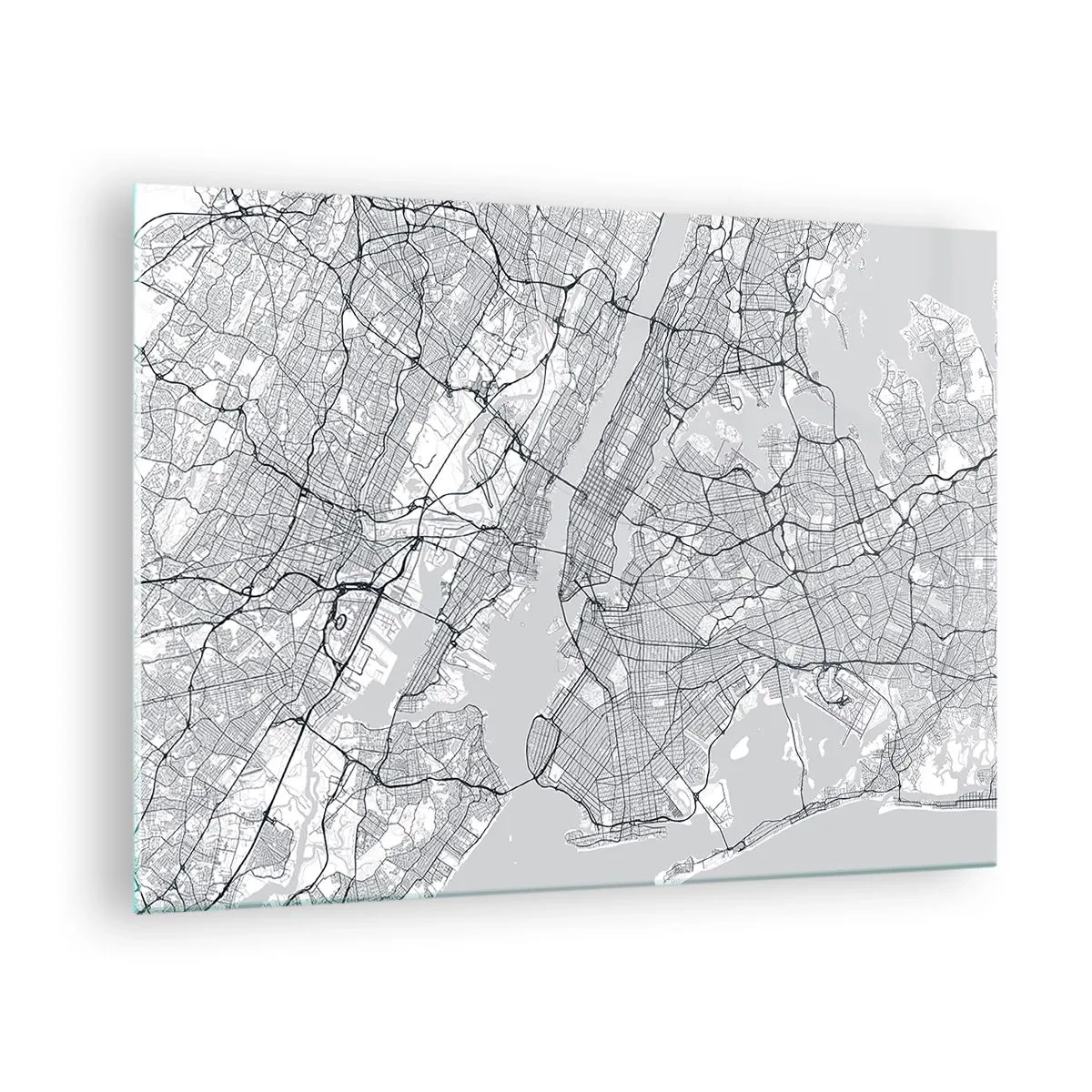Quadro em vidro - Um mapa de ruas e distritos de grandes cidades em formato monocromático - 70x50cm - Anatomia de uma metrópole - Decoração de parede moderna para a sala de estar e quarto ARTTOR