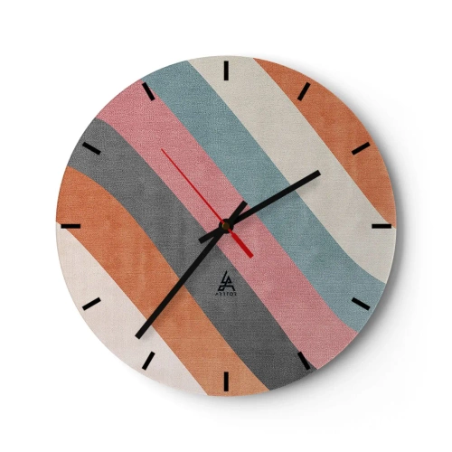 Relógio de parede - Relógio em vidro - Listras coloridas em tons pastéis dispostas na diagonal - 30x30cm - Composição diagonal – movimento - Decoração de parede moderna para a sala de estar, cozinha e quarto ARTTOR
