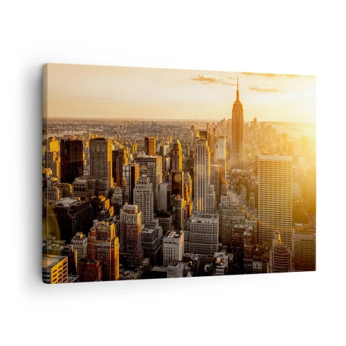 Quadro em tela - Horizonte da cidade de Nova York ao pôr do sol com vista para o Empire State Building - 70x50cm - Crescer ao sol - Decoração de parede moderna para a sala de estar e quarto ARTTOR