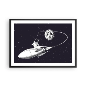 Pôster com moldura preta - Surfista espacial - 70x50 cm
