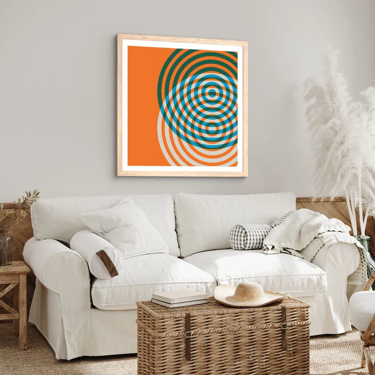 Pôster com moldura de carvalho claro - Variação circular abstrata - 60x60 cm