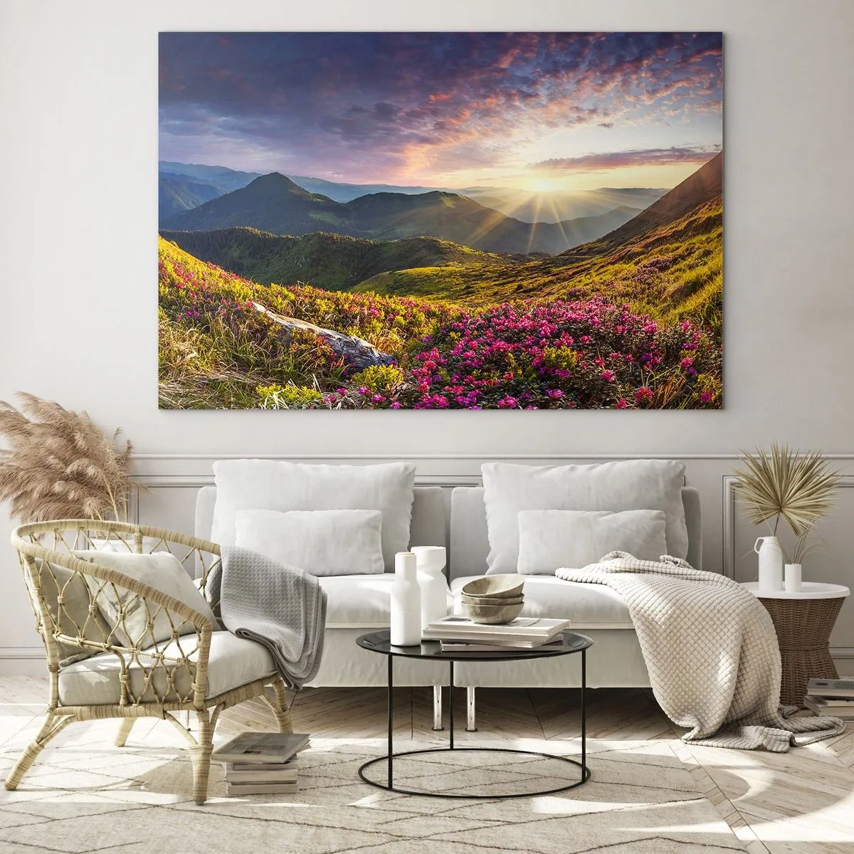 Quadro em vidro - A frescura de uma manhã nas montanhas - 120x80 cm