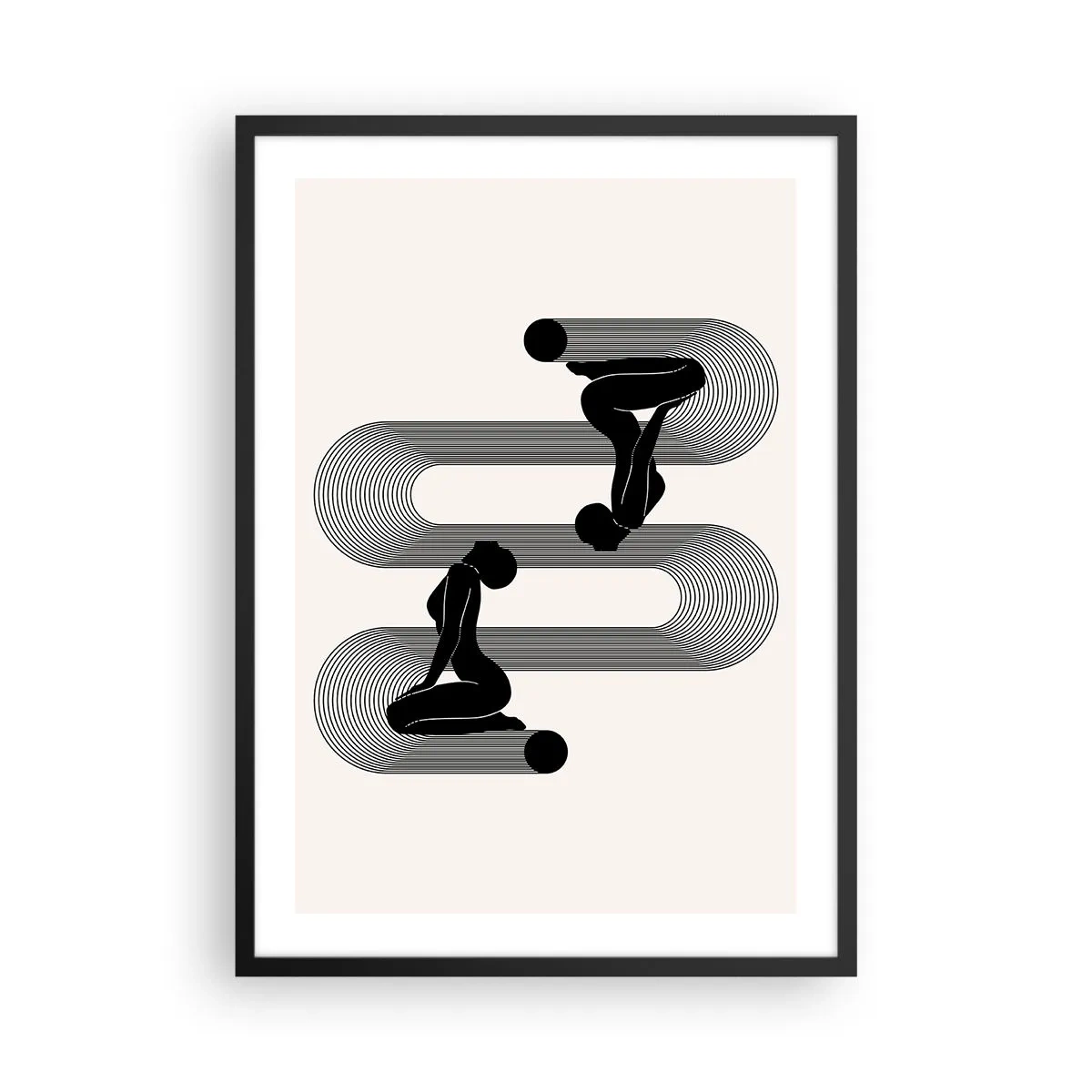 Pôster com moldura preta - Gráficos minimalistas de silhuetas femininas com efeito de ilusão de ótica - 50x70cm - Simetria sensual - Decoração de parede moderna para a sala de estar e quarto ARTTOR