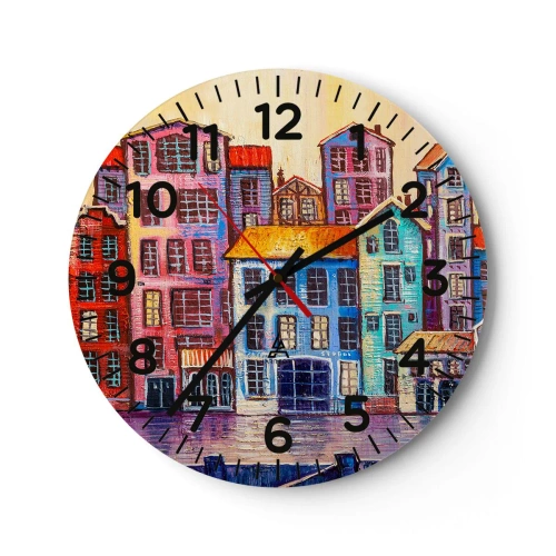 Relógio de parede - Relógio em vidro - Uma cidade como de um conto de fadas - 30x30 cm