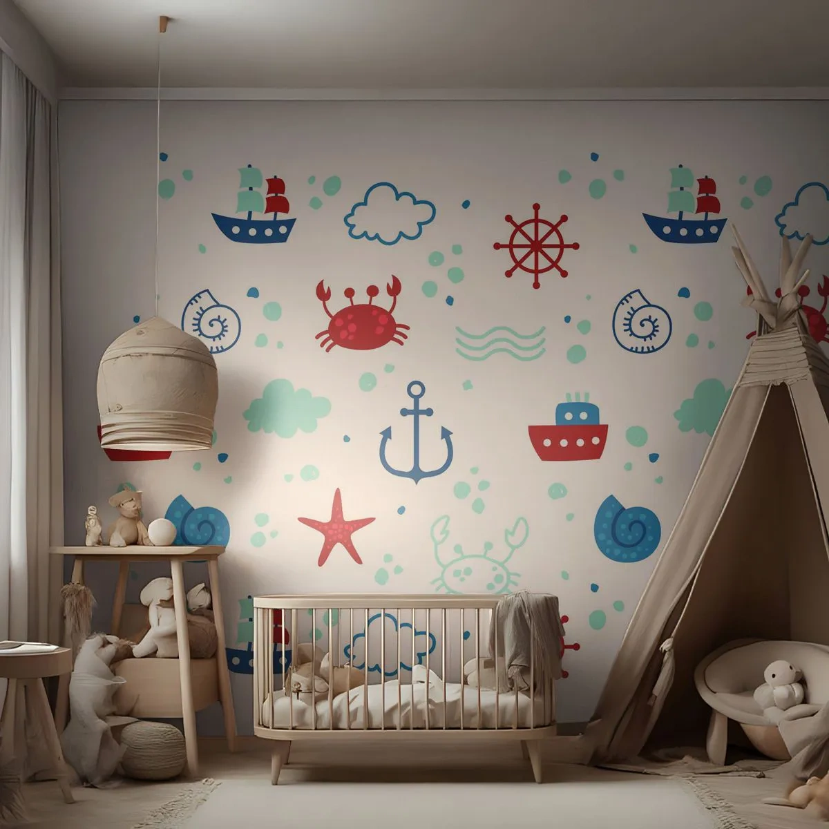 Papel de Parede Premium Canvas - Conto de fadas do mar - navegação, Náutico, Âncora - 250x175 cm
