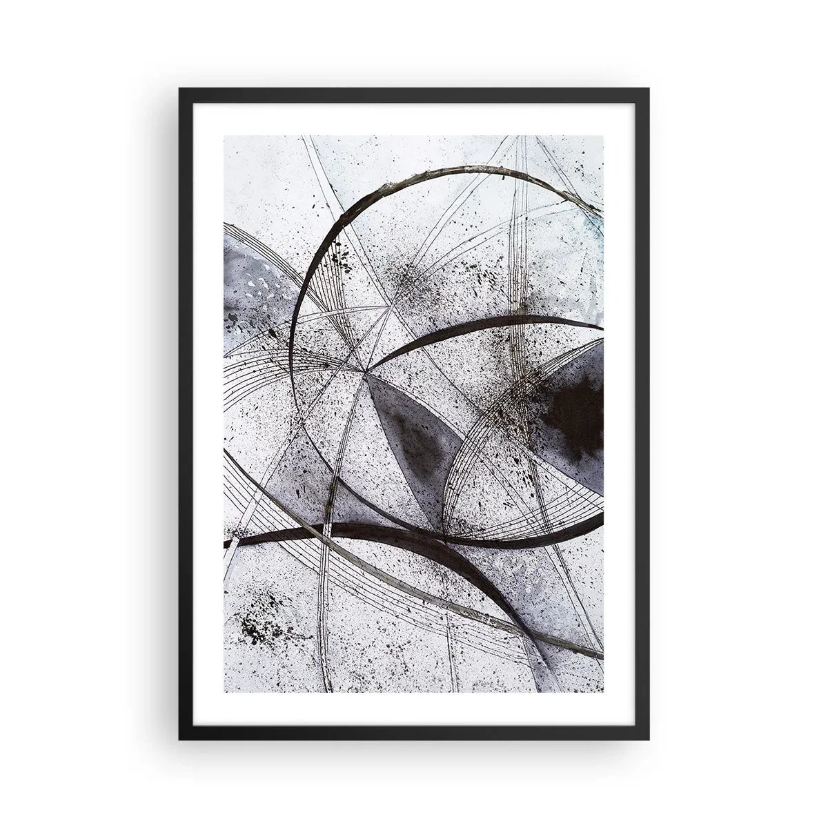 Pôster com moldura preta - Composição abstrata de linhas geométricas e círculos - 50x70cm - Fantasia futurista - Decoração de parede moderna para a sala de estar e quarto ARTTOR