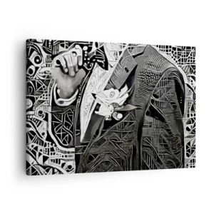 Quadro em tela - Abstração elegante de um homem de terno em preto e branco - 70x50cm - Aparentemente apenas uma pessoa qualquer - Decoração de parede moderna para a sala de estar e quarto ARTTOR