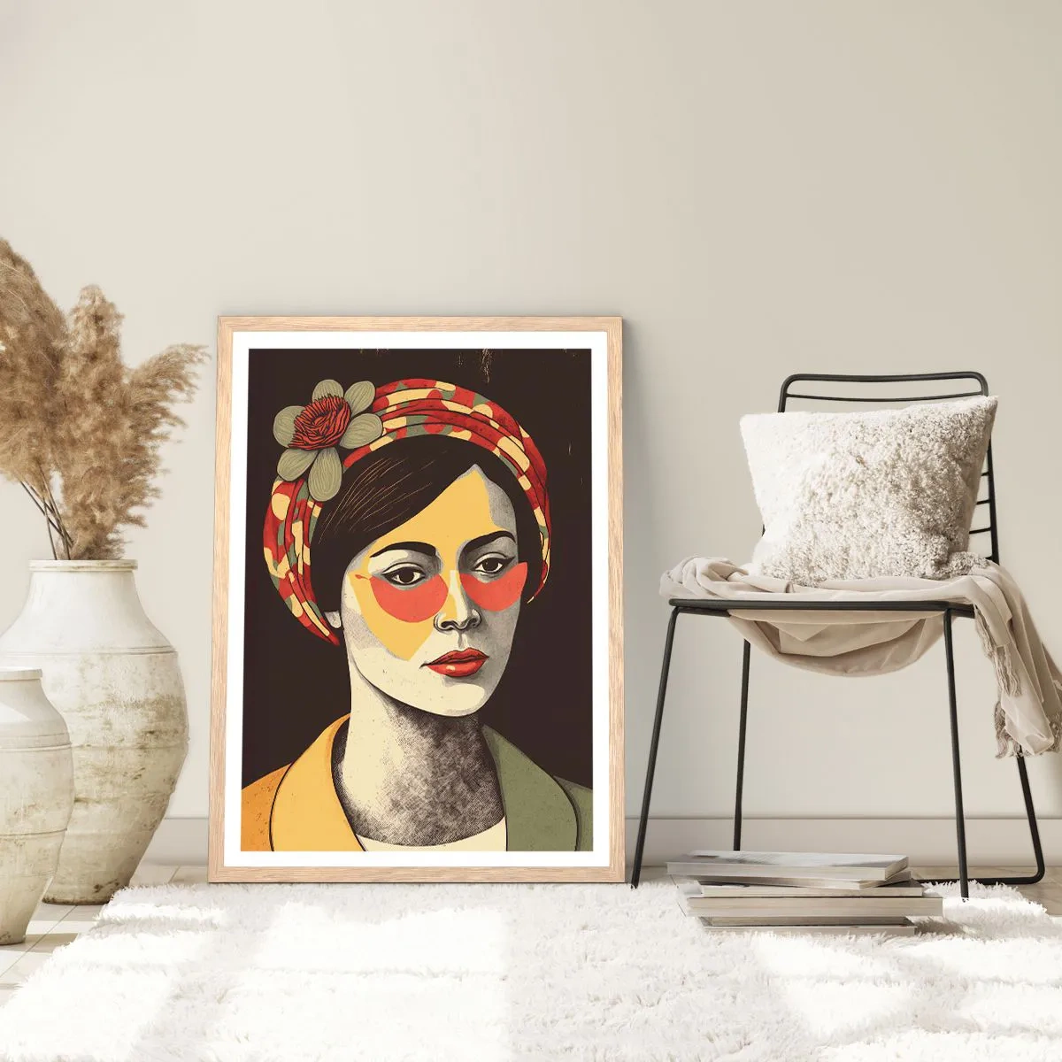 Pôster com moldura de carvalho claro - Senhora Coral - 40x50 cm