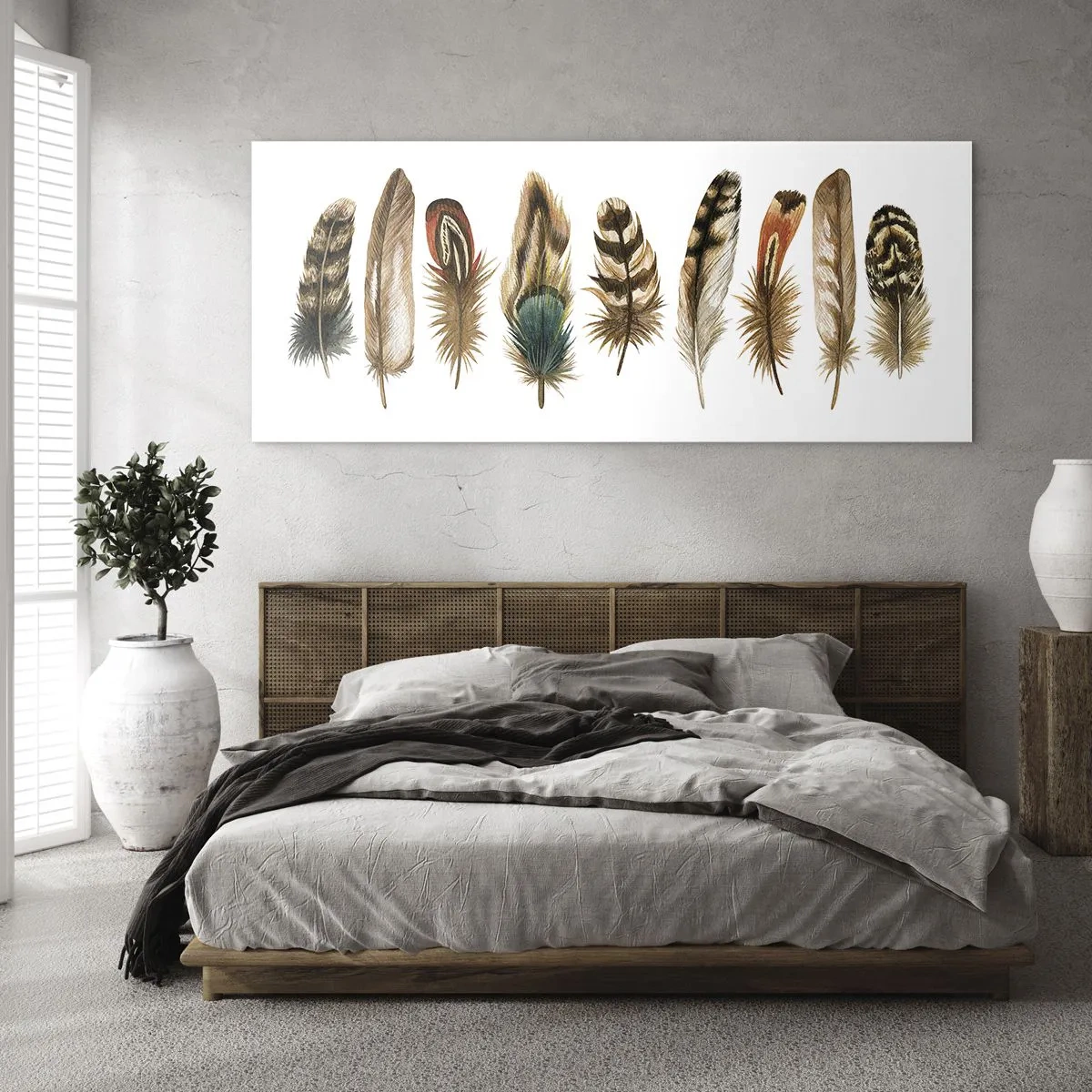 Quadro em vidro - Variações de penas - 100x40 cm