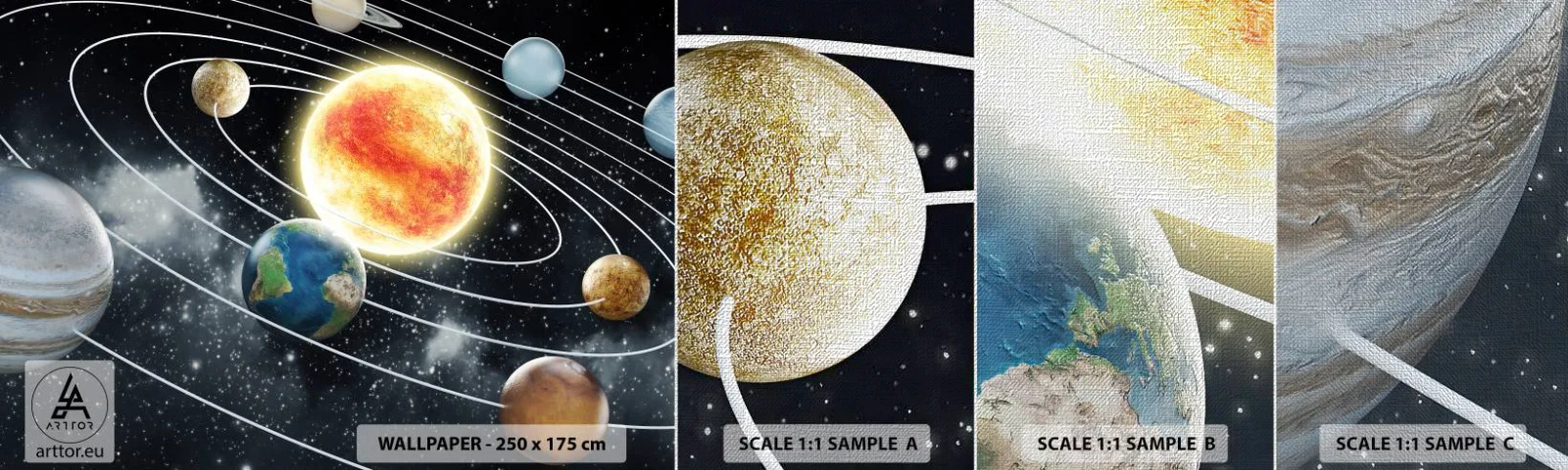 Amostra de papel de parede Premium Canvas - Dança espacial - Cosmos, Galáxia, Sistema solar - 100x30 cm