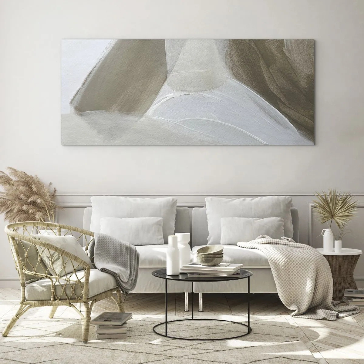 Quadro em vidro - Uma onda de branco - 140x50 cm