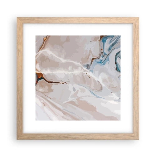 Pôster com moldura de carvalho claro - Meandros azuis sob branco - 30x30 cm