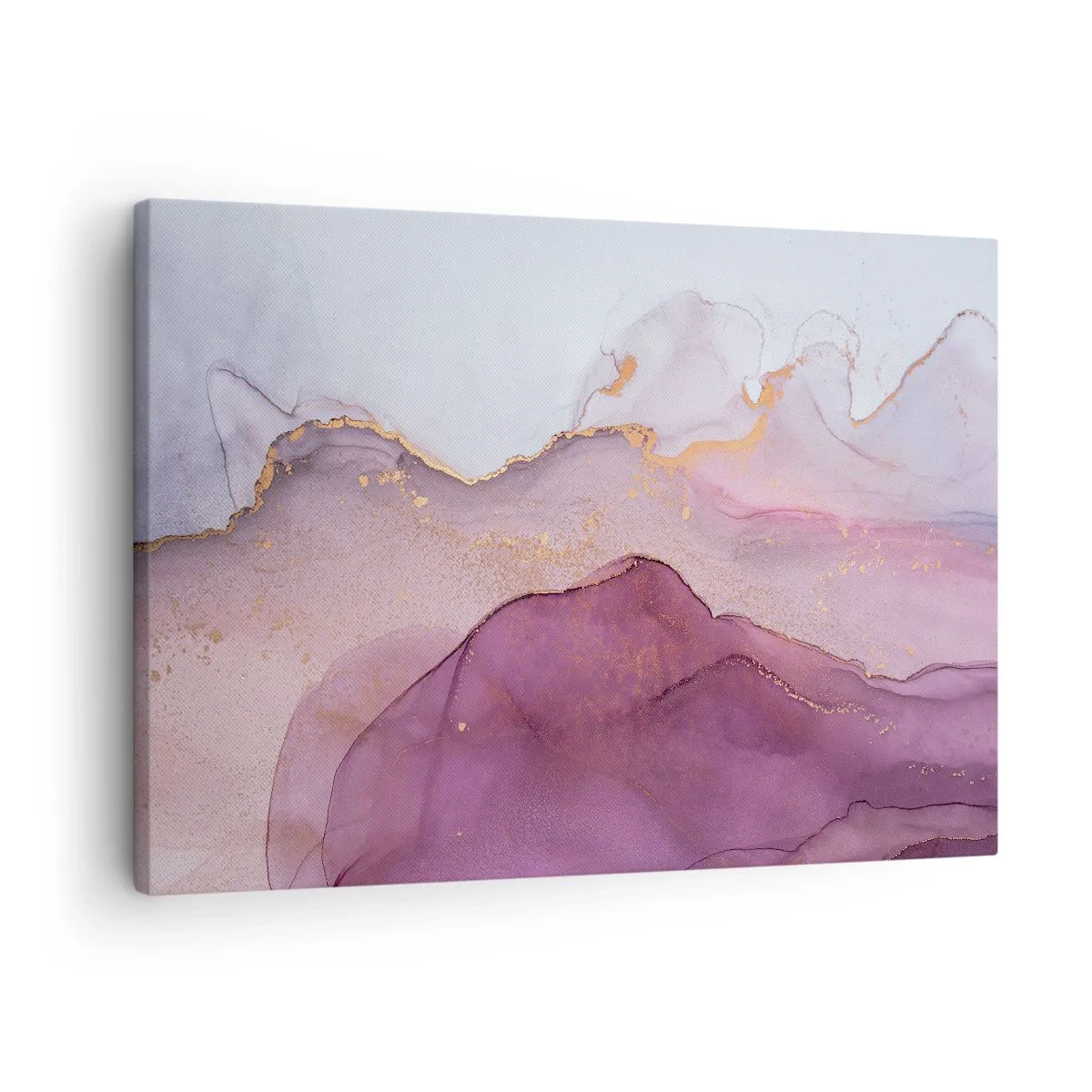 Quadro em tela - Uma composição abstrata em tons de roxo e dourado. - 70x50cm - Ondas de lilás e roxo - Decoração de parede moderna para a sala de estar e quarto ARTTOR