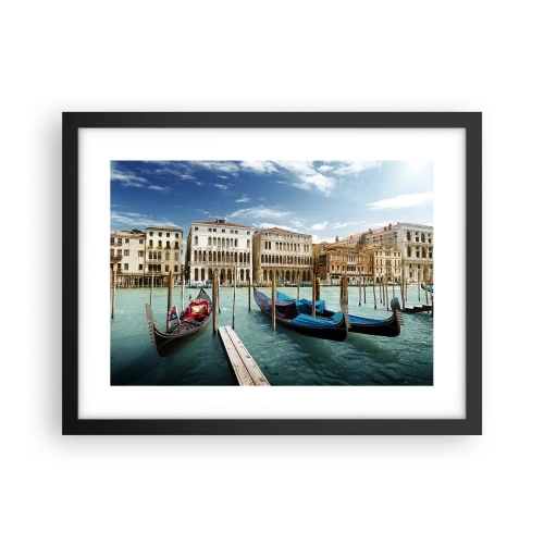 Pôster com moldura preta - Palácios em azul - 40x30 cm
