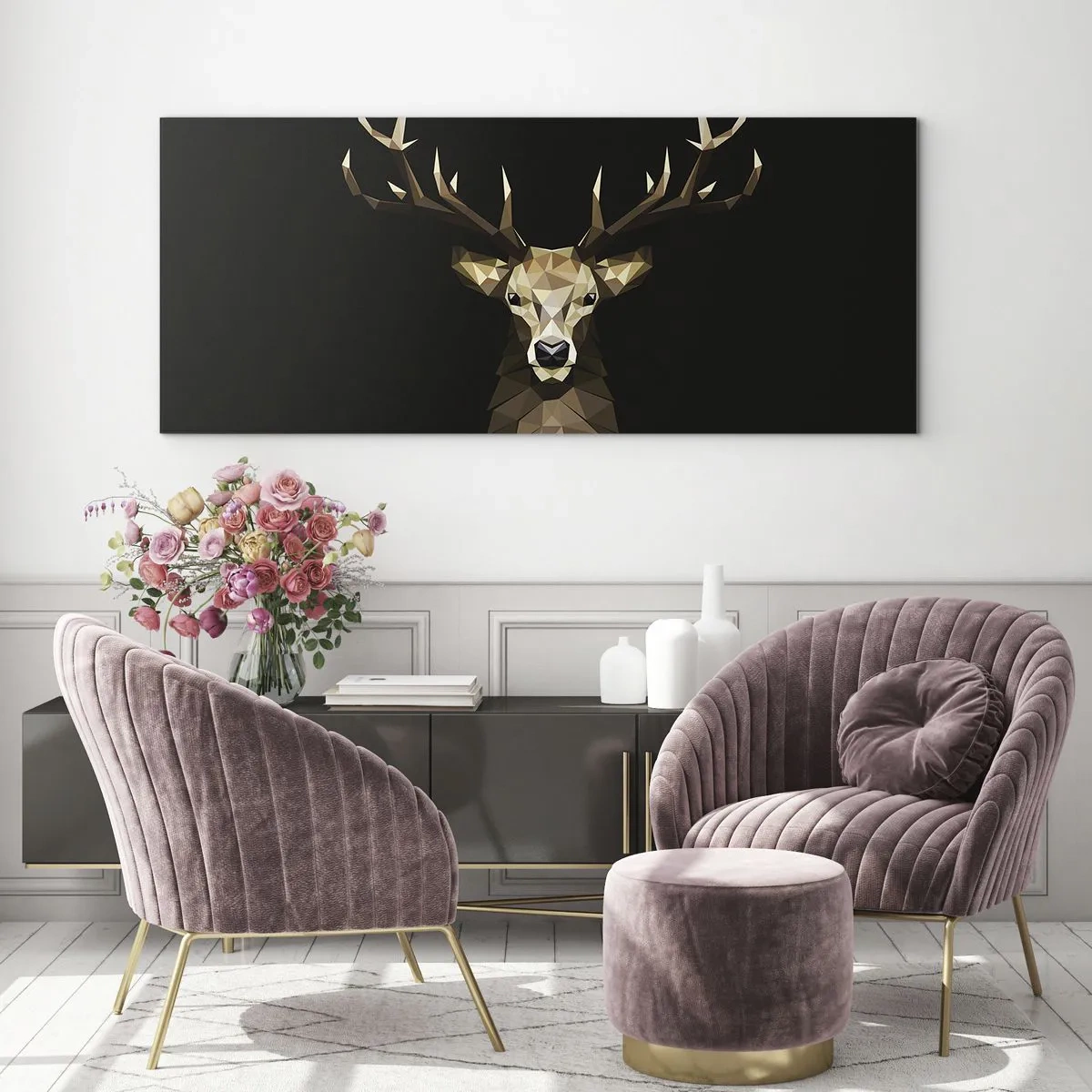 Quadro em vidro - Veado cubista - 160x50 cm