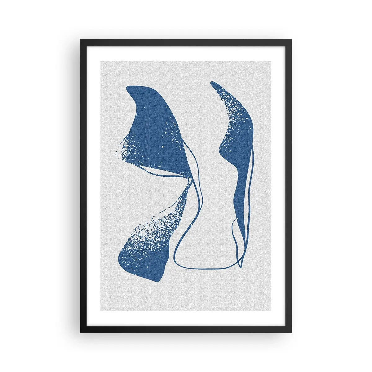 Pôster com moldura preta - Formas abstratas em tons de azul sobre fundo claro - 50x70cm - Abstração alada - Decoração de parede moderna para a sala de estar e quarto ARTTOR