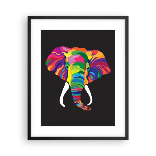 Pôster com moldura preta - O elefante que adorava banhar-se no arco-íris - 40x50 cm