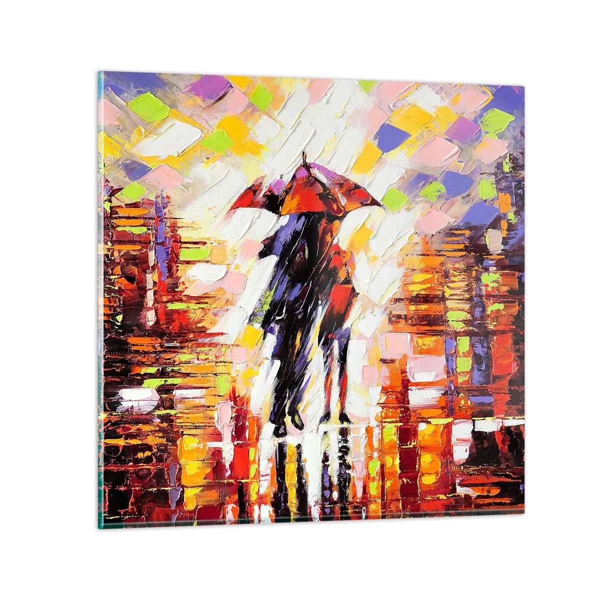 Quadro em vidro - Juntos durante a noite e a chuva - 40x40 cm