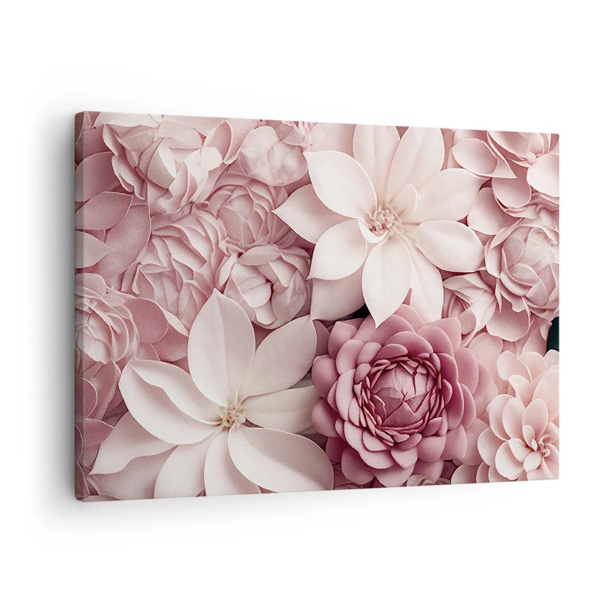 Quadro em tela - Flores em tons de rosa e branco numa abordagem artística - 70x50cm - Em pétalas rosa - Decoração de parede moderna para a sala de estar e quarto ARTTOR