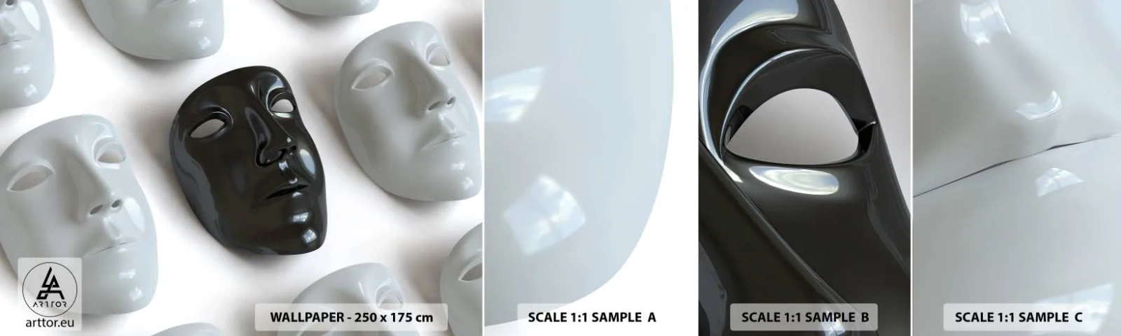 Amostra de Papel de Parede Standard Eco - Como se destacar? - Pedaço, Máscara veneziana, Preto e branco - 100x30 cm