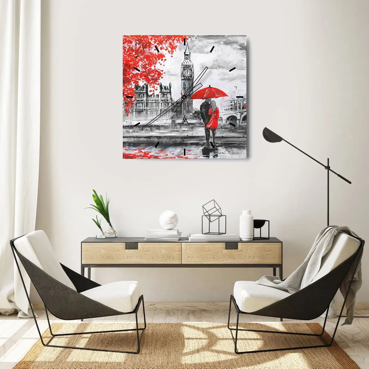 Relógio de parede - Relógio em vidro - Apaixonados em Londres - 30x30 cm