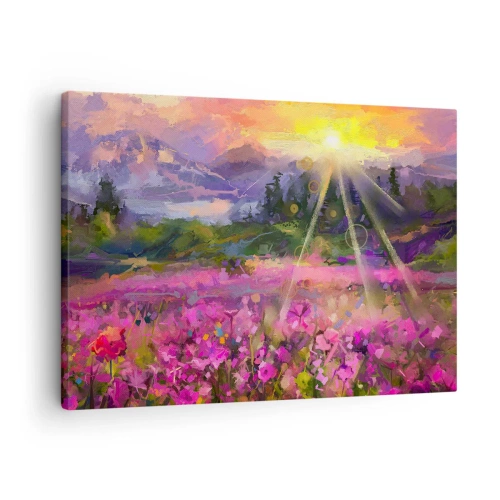 Quadro em tela - Um prado pitoresco sob os raios do sol poente - 70x50cm - No vale sob os cuidados do sol - Decoração de parede moderna para a sala de estar e quarto ARTTOR