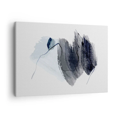 Quadro em tela - Composição abstrata em tons de cinza e azul - 70x50cm - Intensidade e movimento - Decoração de parede moderna para a sala de estar e quarto ARTTOR
