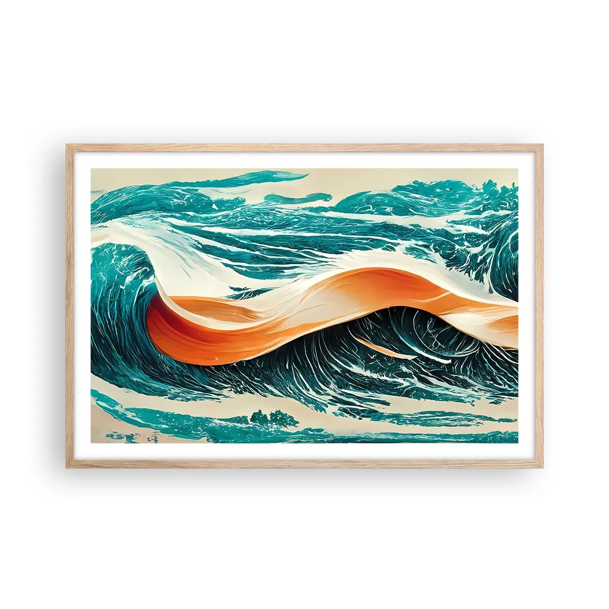Pôster com moldura de carvalho claro - O sonho de um surfista - 91x61 cm