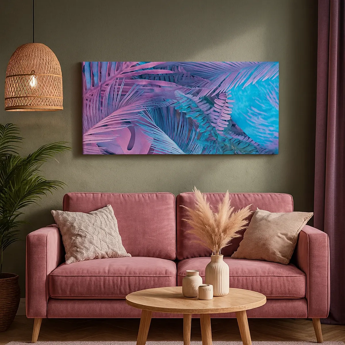 Quadro em tela - Trópicos em rosa e azul - 30x30 cm