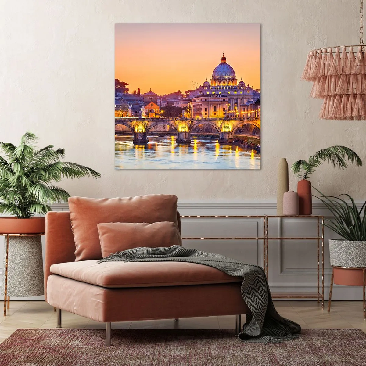Quadro em tela - Crepúsculo sobre a Cidade Eterna - 30x30 cm