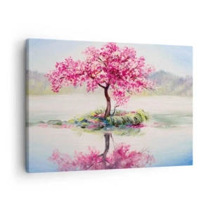 Quadro em tela - Uma árvore florida em águas paradas - 70x50cm - A festa da Primavera - Decoração de parede moderna para a sala de estar e quarto ARTTOR