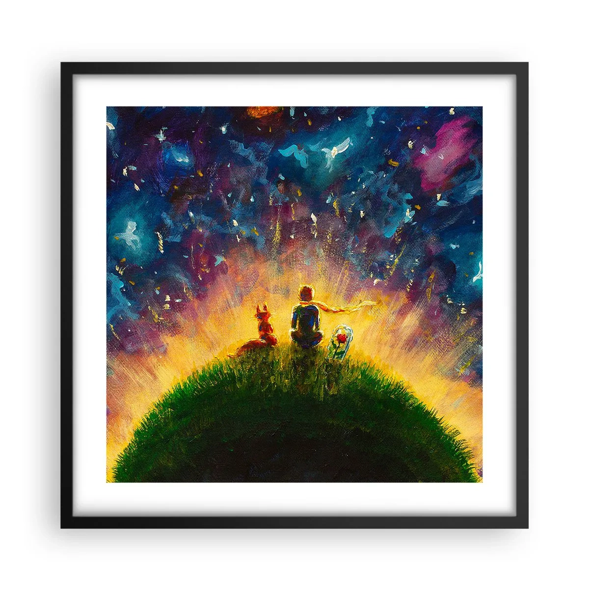 Pôster com moldura preta - Amor e amizade - o mundo inteiro - 50x50 cm