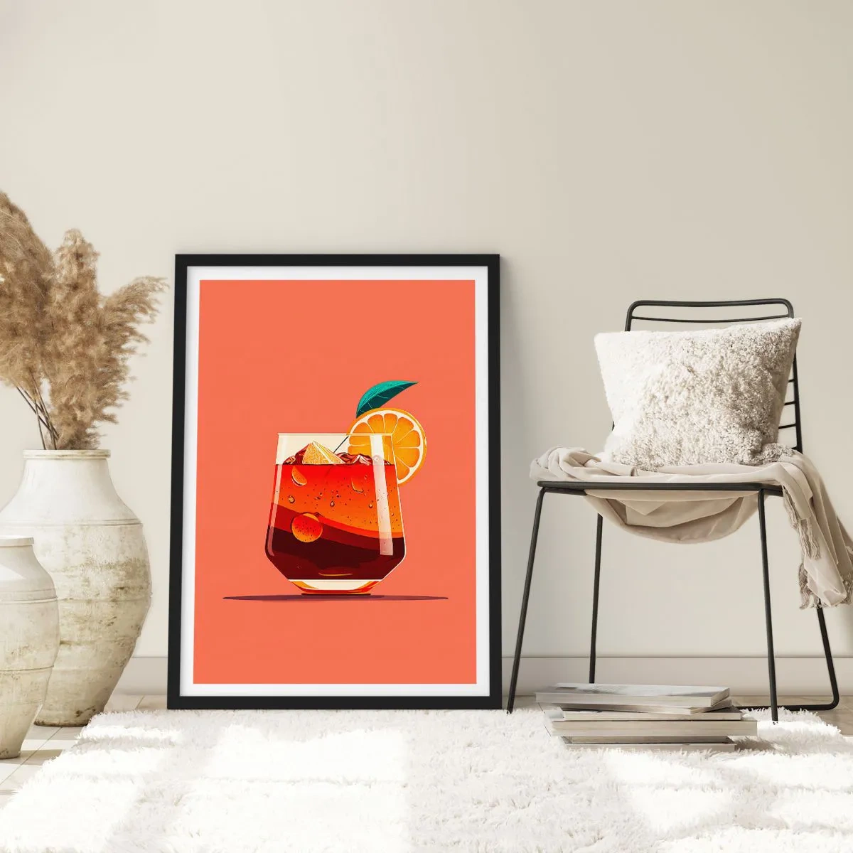 Pôster com moldura preta - Um copo de coquetel com uma fatia de laranja - 50x70cm - Refresco de verão - Decoração de parede moderna para a sala de estar e quarto ARTTOR