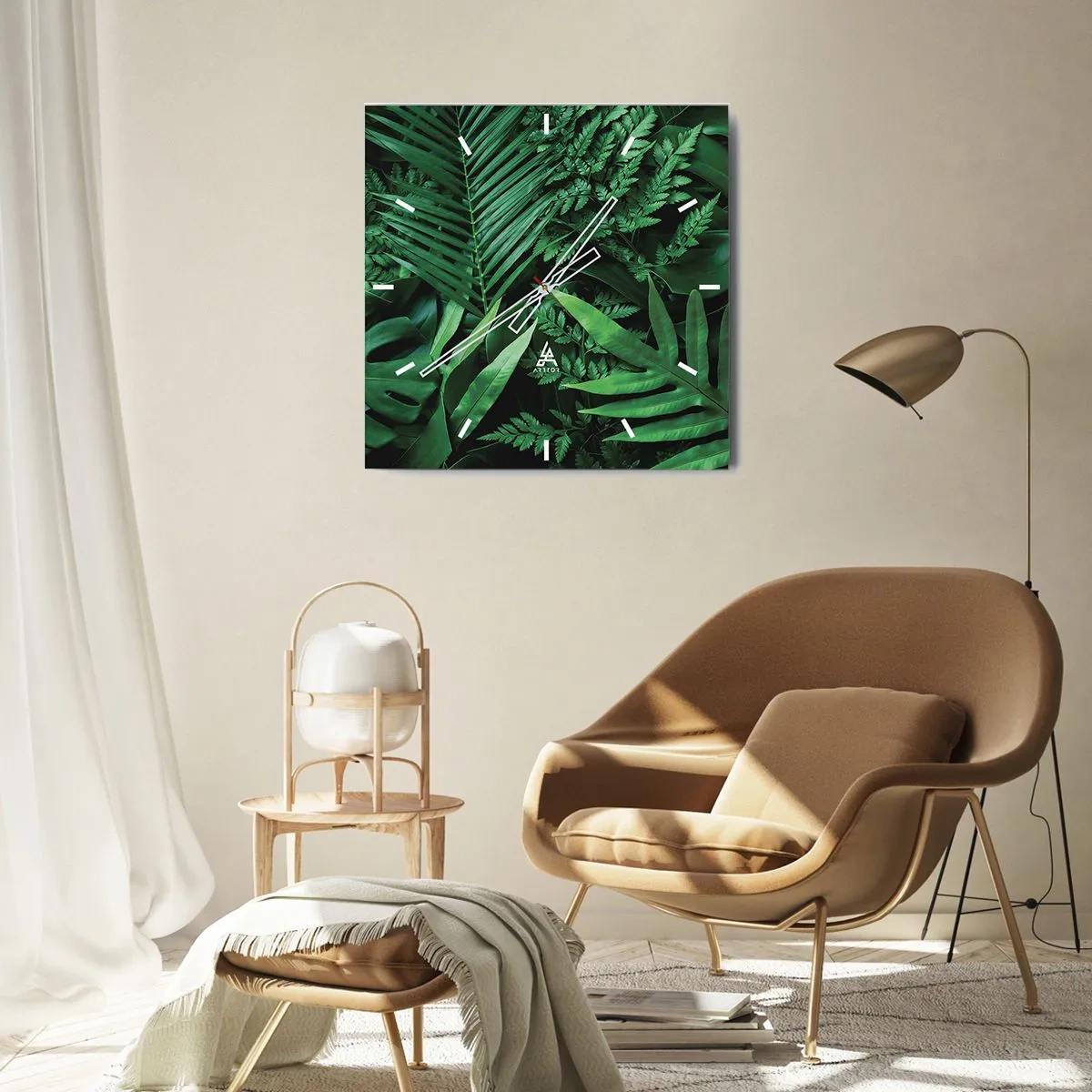 Relógio de parede - Relógio em vidro - Envolto em verde - 40x40 cm