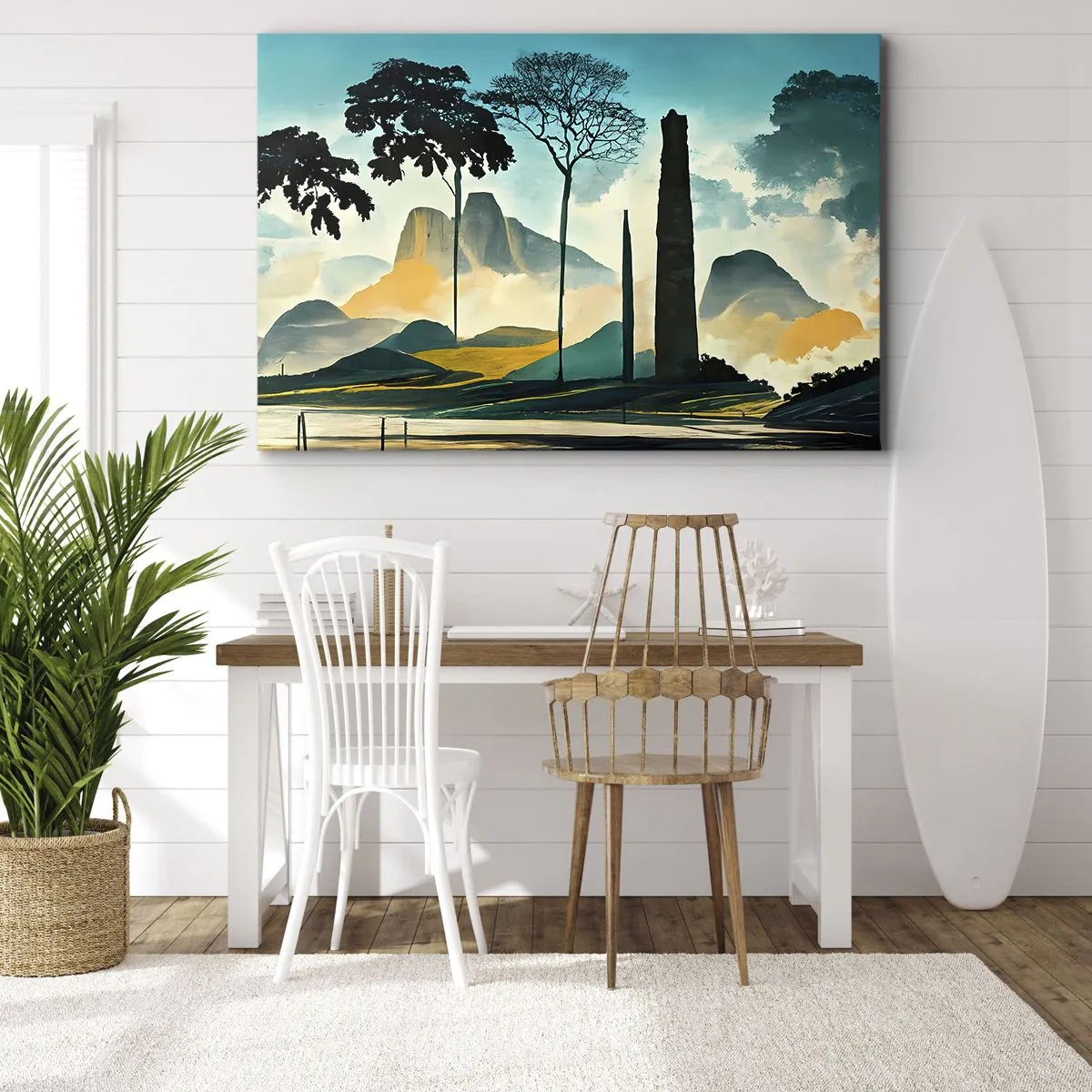 Quadro em tela - Uma paisagem pitoresca com árvores e montanhas ao fundo - 70x50cm - Cada vez mais alto - Decoração de parede moderna para a sala de estar e quarto ARTTOR