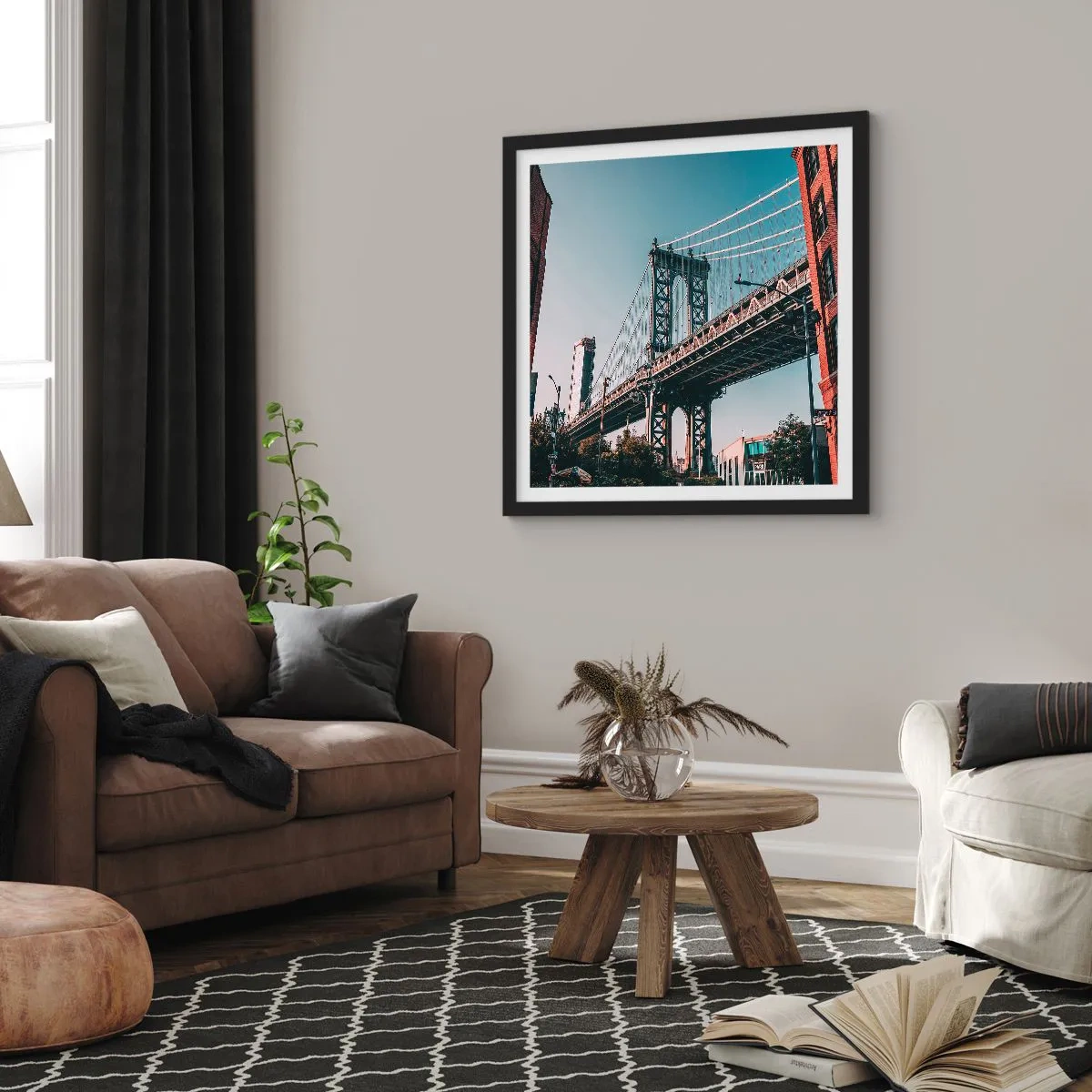 Pôster com moldura preta - Sobre as ondas da cidade - 30x30 cm