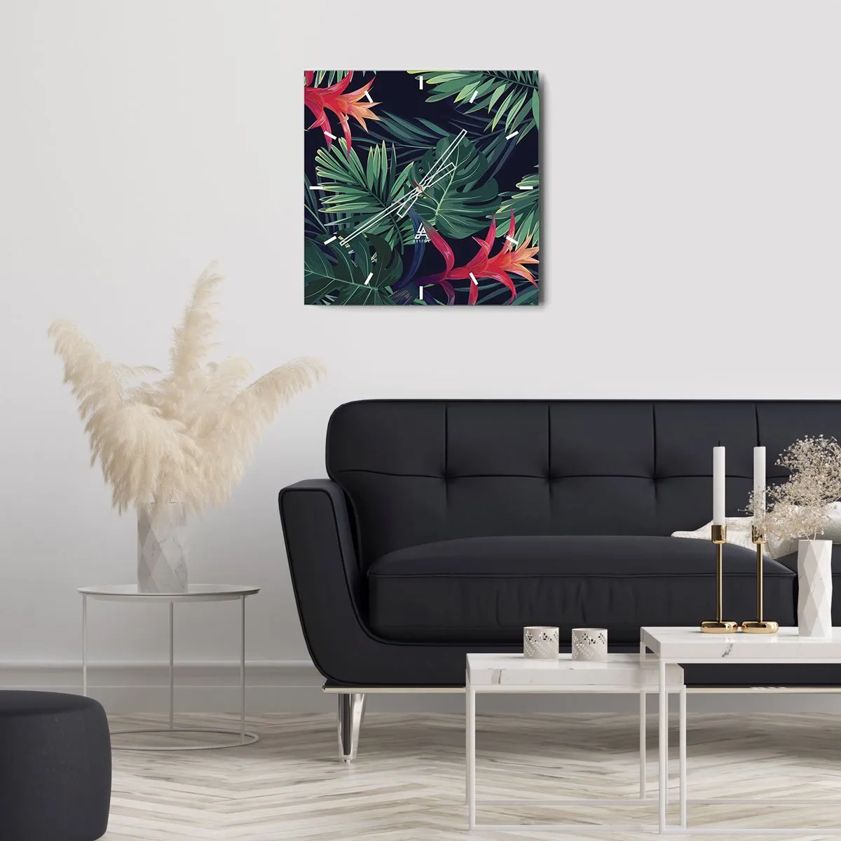 Relógio de parede - Relógio em vidro - Queimar em verde - 40x40 cm