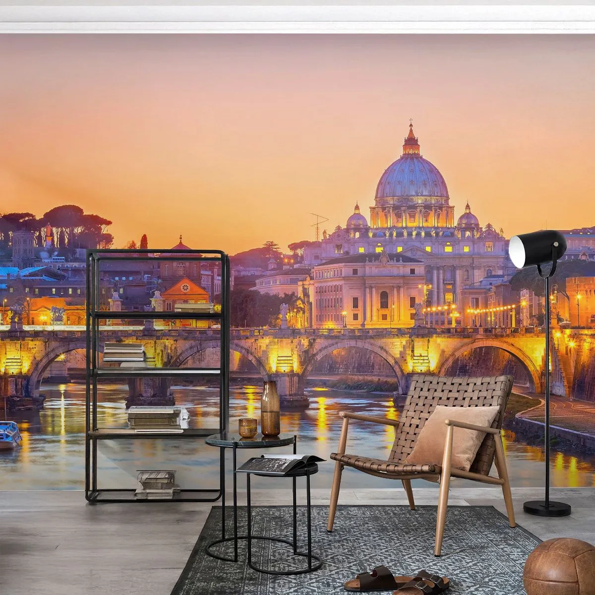 Papel de Parede Autocolante Deluxe Sticker - Crepúsculo sobre a Cidade Eterna - Cidade, Roma, Arquitetura - 250x175 cm