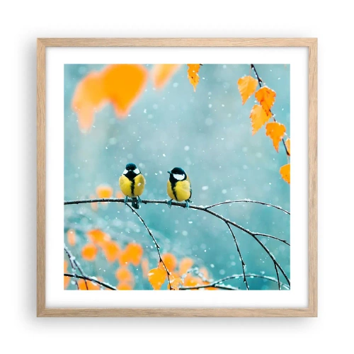 Pôster com moldura de carvalho claro - Fofoca de pássaros - 50x50 cm