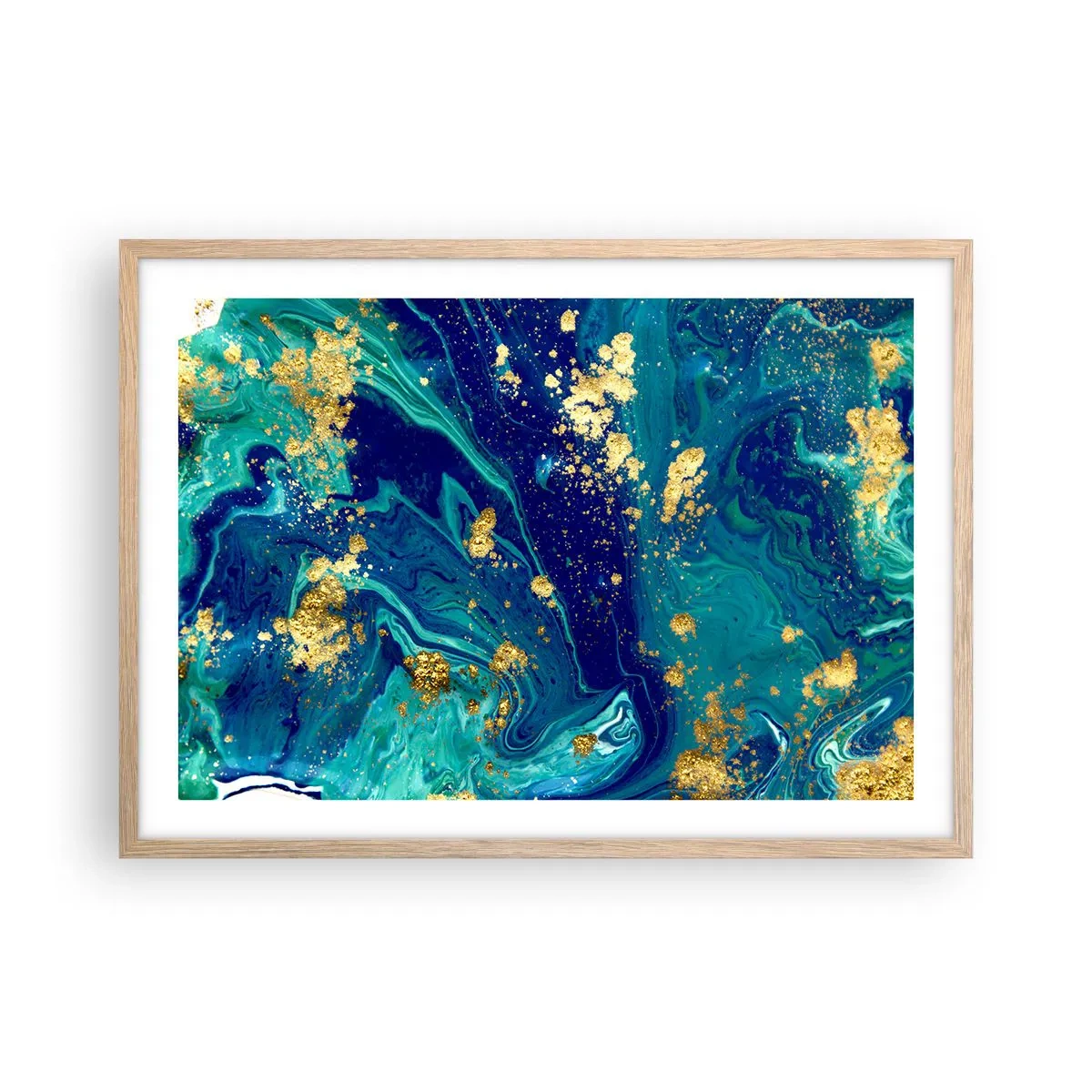 Pôster com moldura de carvalho claro - Flocos de sol - 70x50 cm