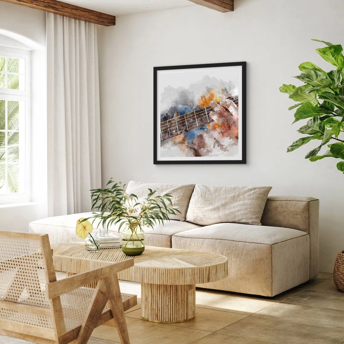 Pôster com moldura preta - Poesia entre as cordas - 60x60 cm