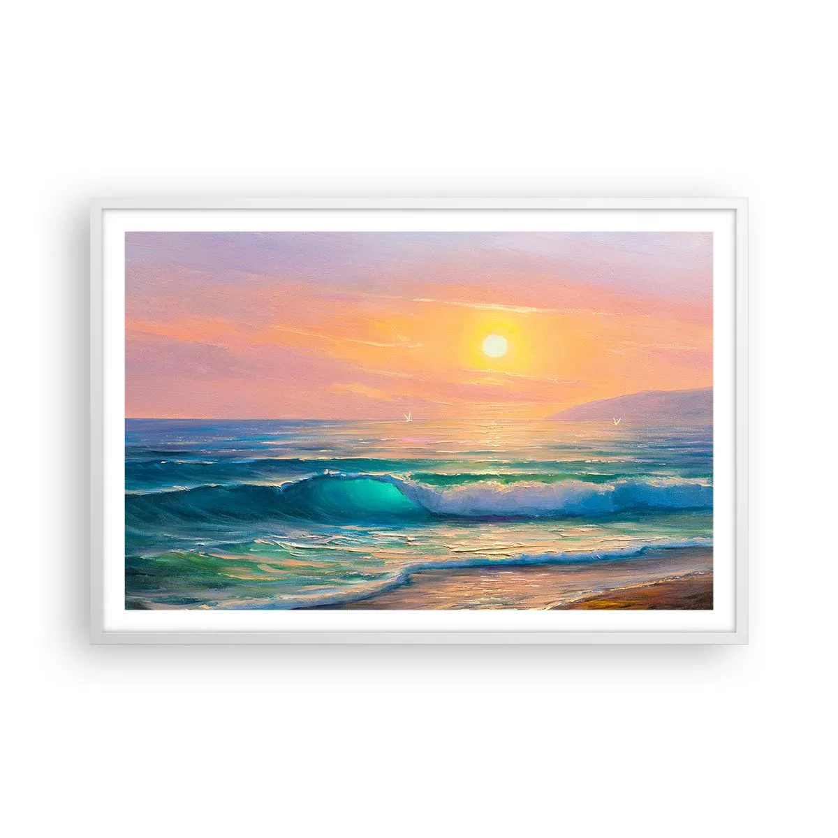 Pôster em moldura branca - O canto turquesa das ondas - 91x61 cm