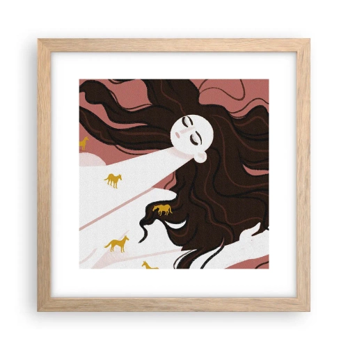 Pôster com moldura de carvalho claro - Sonho com um cavalo dourado - 30x30 cm