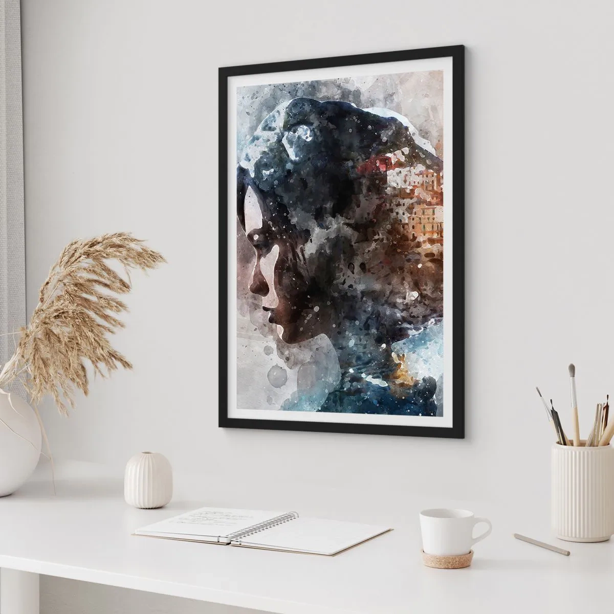 Pôster com moldura preta - Uma história sobre uma menina e uma cidade ao fundo - 40x50 cm