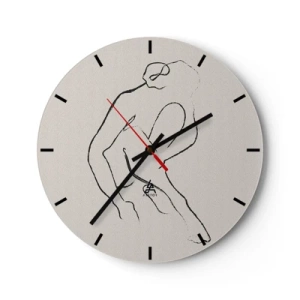 Relógio de parede - Relógio em vidro - Um esboço delicado de uma silhueta feminina em um fundo claro - 30x30cm - Esboço íntimo - Decoração de parede moderna para a sala de estar, cozinha e quarto ARTTOR